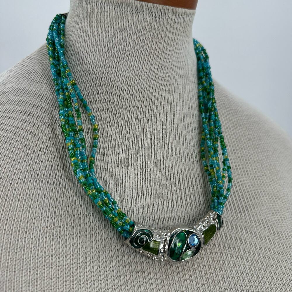 Y2k Fairycore boho Green Beaded Statement necklace